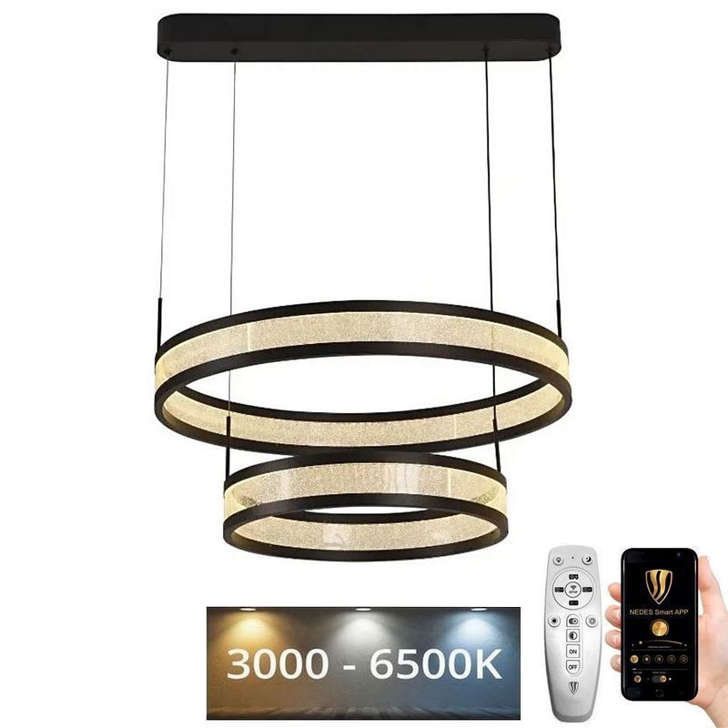 LED Stmievateľný luster na lanku LED/70W/230V 3000-6500K pr. 60 cm čierna + diaľkové ovládanie