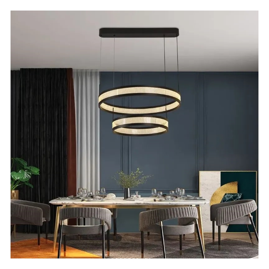 LED Stmievateľný luster na lanku LED/70W/230V 3000-6500K pr. 60 cm čierna + diaľkové ovládanie