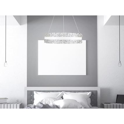 LED Stmievateľný krištáľový luster na lanku LED/80W/230V 3000-6500K biela + diaľkové ovládanie