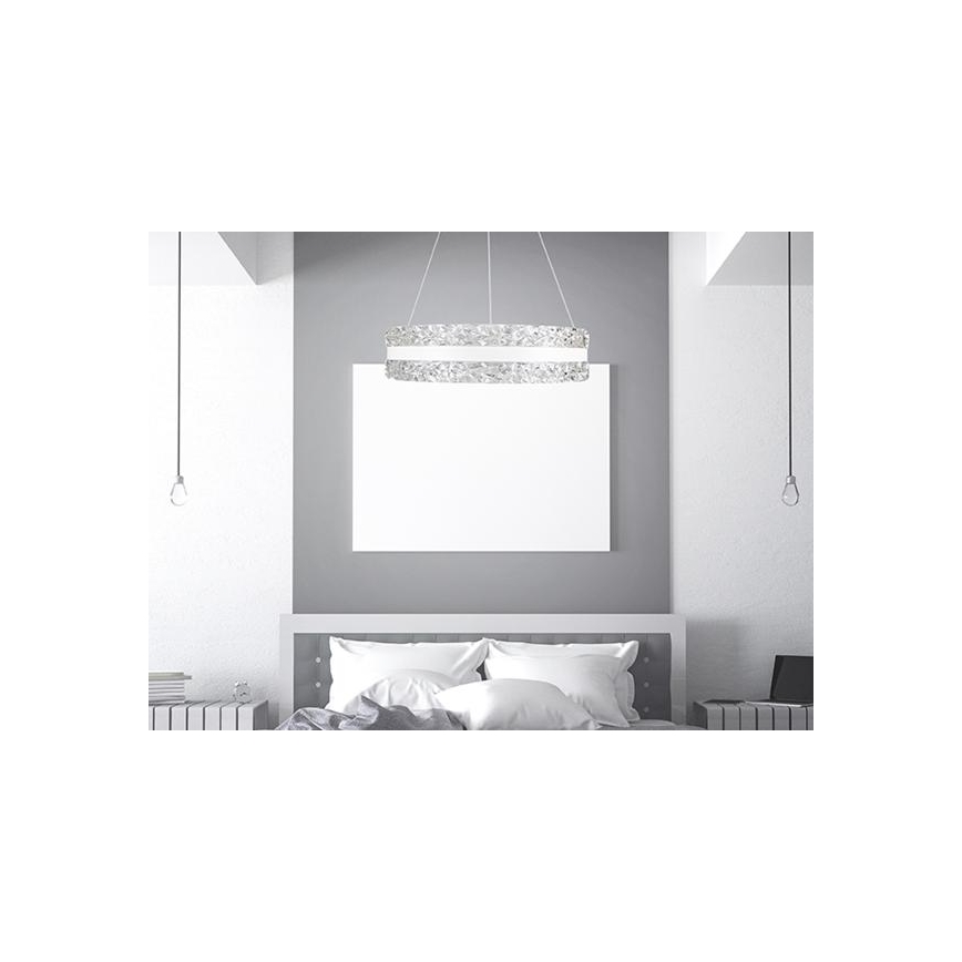 LED Stmievateľný krištáľový luster na lanku LED/80W/230V 3000-6500K biela + diaľkové ovládanie
