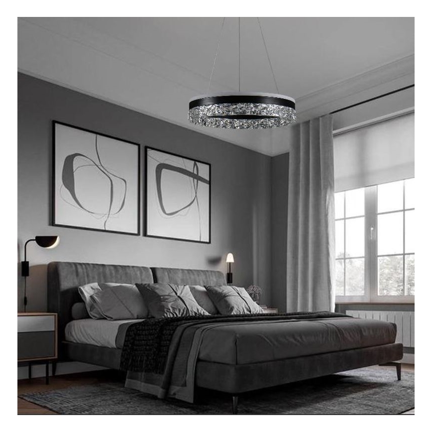 LED Stmievateľný luster na lanku LED/80W/230V 3000-6500K čierna + diaľkové ovládanie