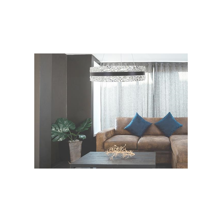 LED Stmievateľný krištáľový luster na lanku LED/80W/230V 3000-6500K čierna + diaľkové ovládanie
