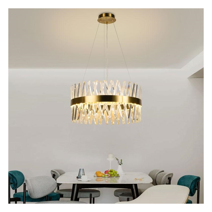 LED Stmievateľný krištáľový luster na lanku LED/80W/230V 3000-6500K zlatá + diaľkové ovládanie