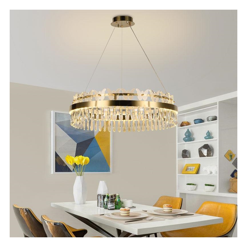 LED Stmievateľný krištáľový luster na lanku LED/80W/230V 3000-6500K zlatá + diaľkové ovládanie