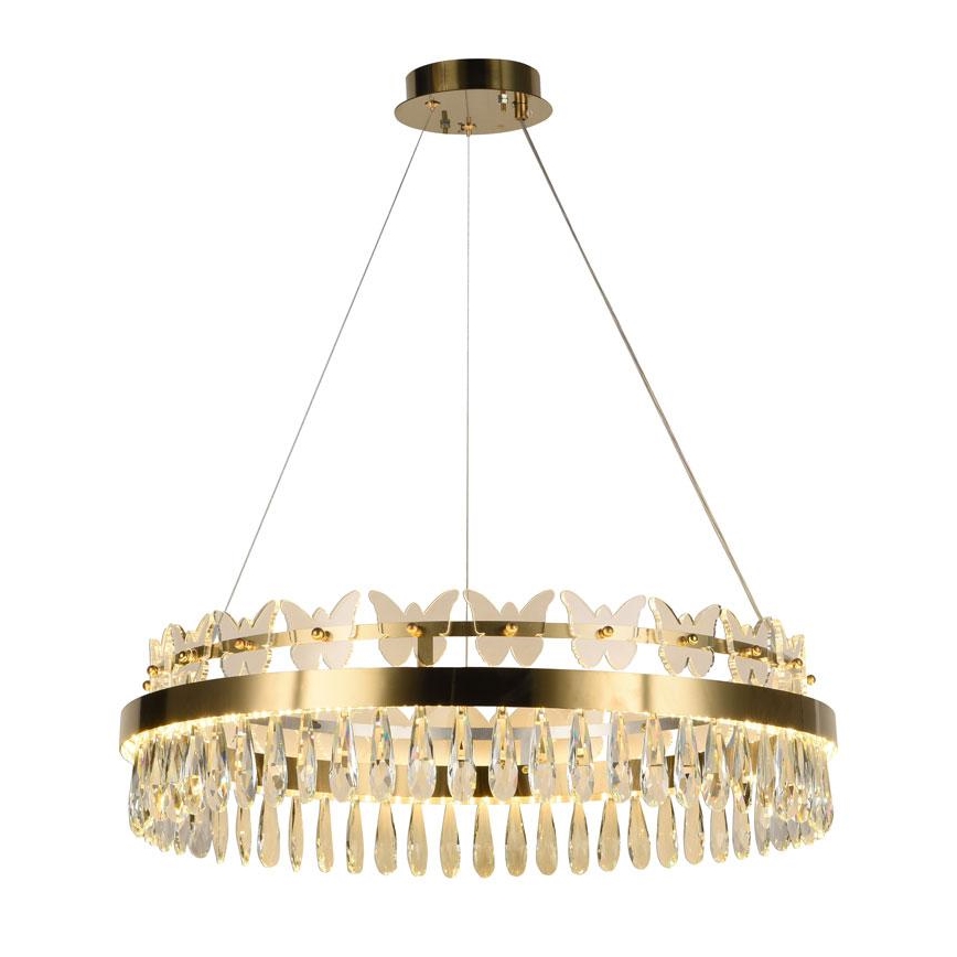 LED Stmievateľný krištáľový luster na lanku LED/80W/230V 3000-6500K zlatá + diaľkové ovládanie