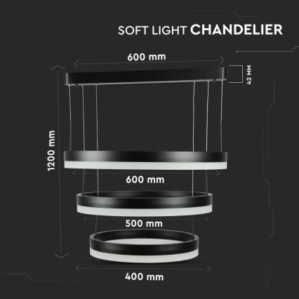 LED Stmievateľný luster na lanku LED/86W/230V 3000K čierna
