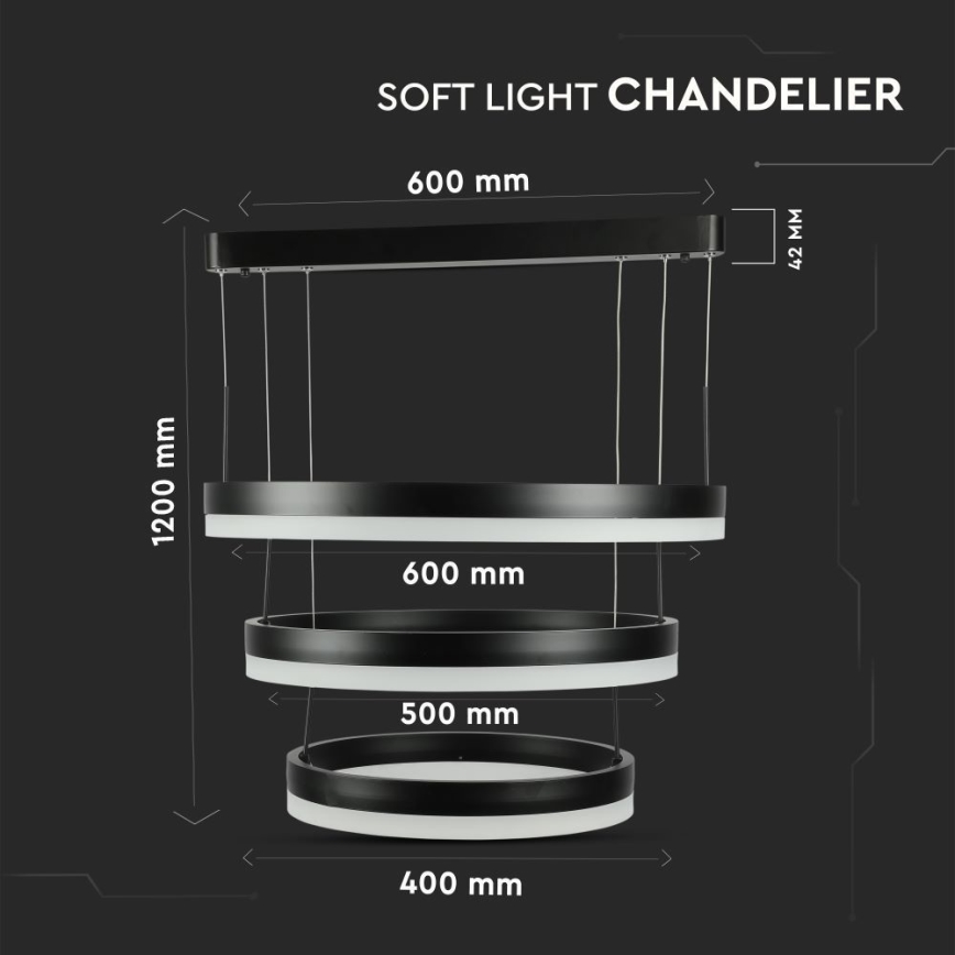 LED Stmievateľný luster na lanku LED/86W/230V 3000K čierna