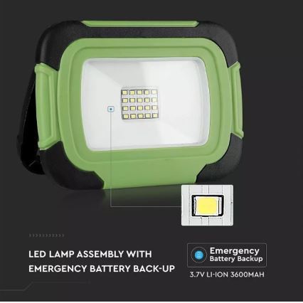 LED Stmievateľný nabíjací reflektor SAMSUNG CHIP + funkcia SOS LED/20W/3,7V/USB IP44 4000K 7200 mAh zelená