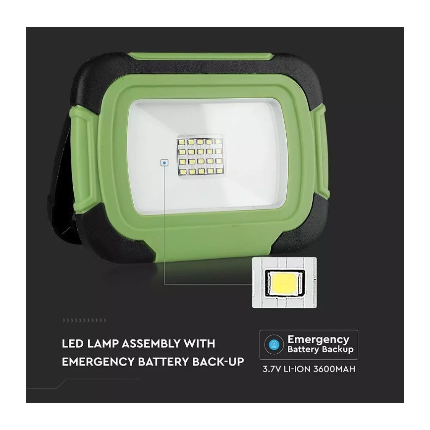 LED Stmievateľný nabíjací reflektor SAMSUNG CHIP + funkcia SOS LED/20W/3,7V/USB IP44 4000K 7200 mAh zelená