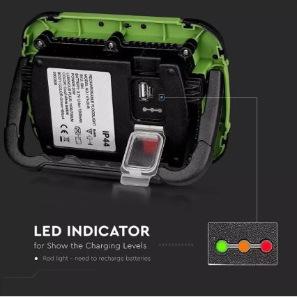 LED Stmievateľný nabíjací reflektor SAMSUNG CHIP + funkcia SOS LED/20W/3,7V/USB IP44 4000K 7200 mAh zelená