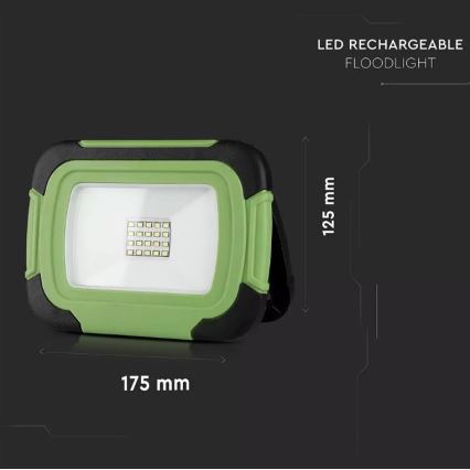 LED Stmievateľný nabíjací reflektor SAMSUNG CHIP + funkcia SOS LED/20W/3,7V/USB IP44 4000K 7200 mAh zelená