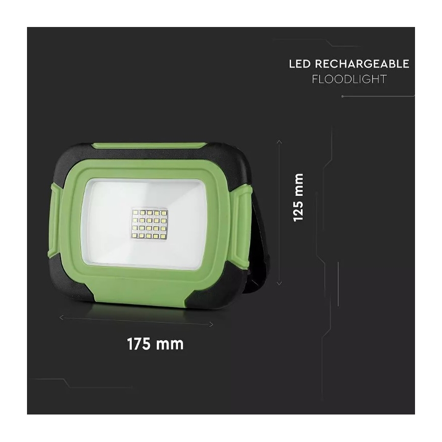 LED Stmievateľný nabíjací reflektor SAMSUNG CHIP + funkcia SOS LED/20W/3,7V/USB IP44 4000K 7200 mAh zelená