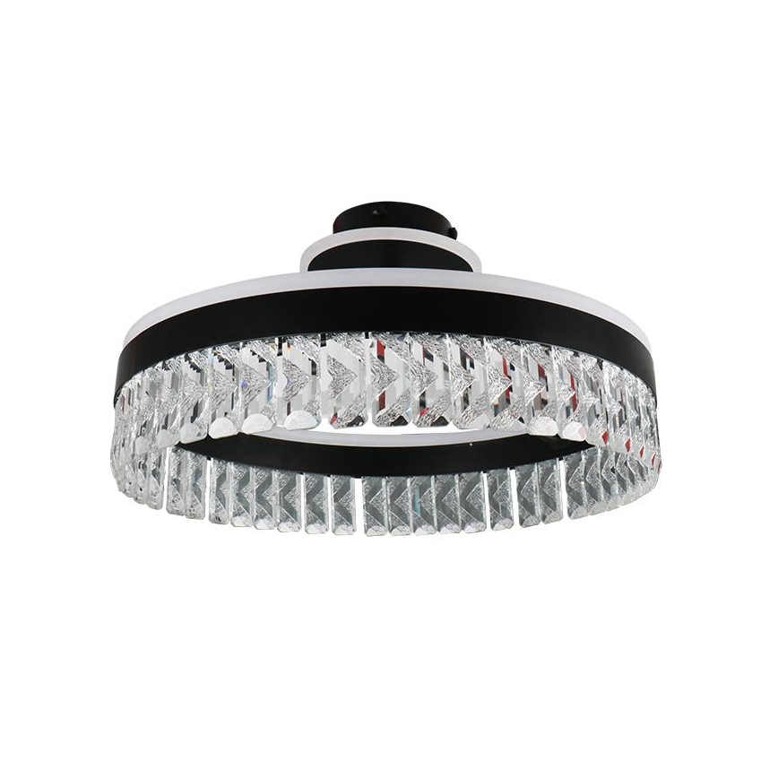 LED Stmievateľný krištáľový prisadený luster LED/75W/230V 3000-6500K čierna + diaľkové ovládanie