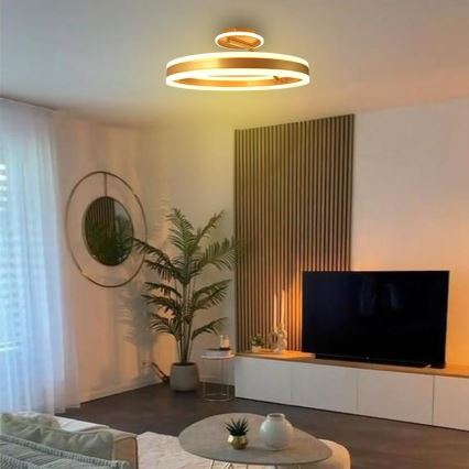 LED Stmievateľný prisadený luster LED/86W/230V 3000-6500K zlatá + diaľkové ovládanie