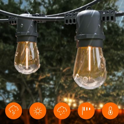 LED stmievateľná solárna dekoratívna reťaz 10xE27/0,3W/3/5V USB 2400 mAh 10,62 m IP65 čierna + diaľkové ovládanie