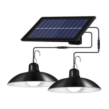 LED stmievateľný solárny luster na lanku so senzorom 2xLED/1,8W/3,7V IP44 6500K 2400 mAh + diaľkové ovládanie