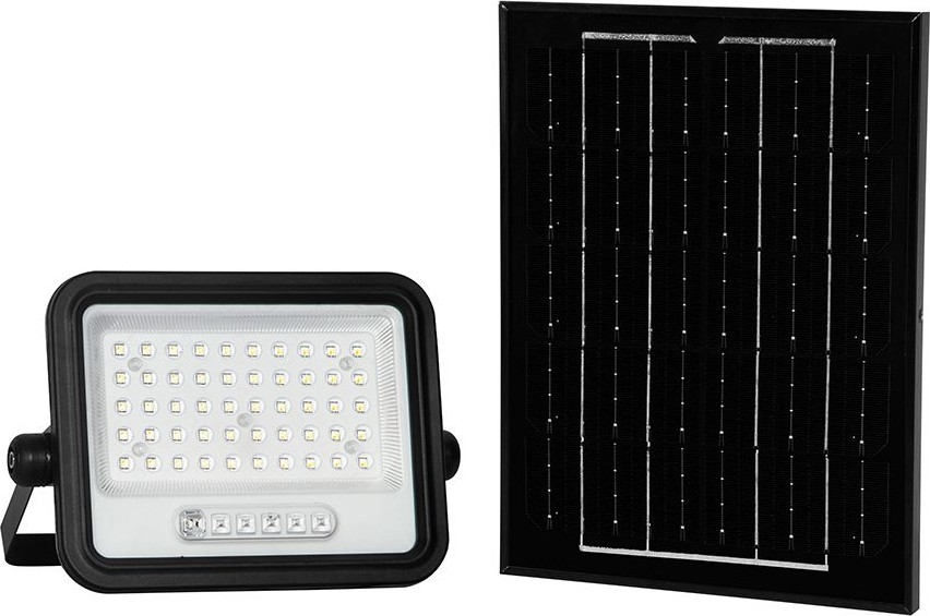 LED stmievateľný solárny reflektor 100 W / 3,2 V / 2000–8000 K / IP65 / 5000 mAh, čierny, s diaľkovým ovládaním