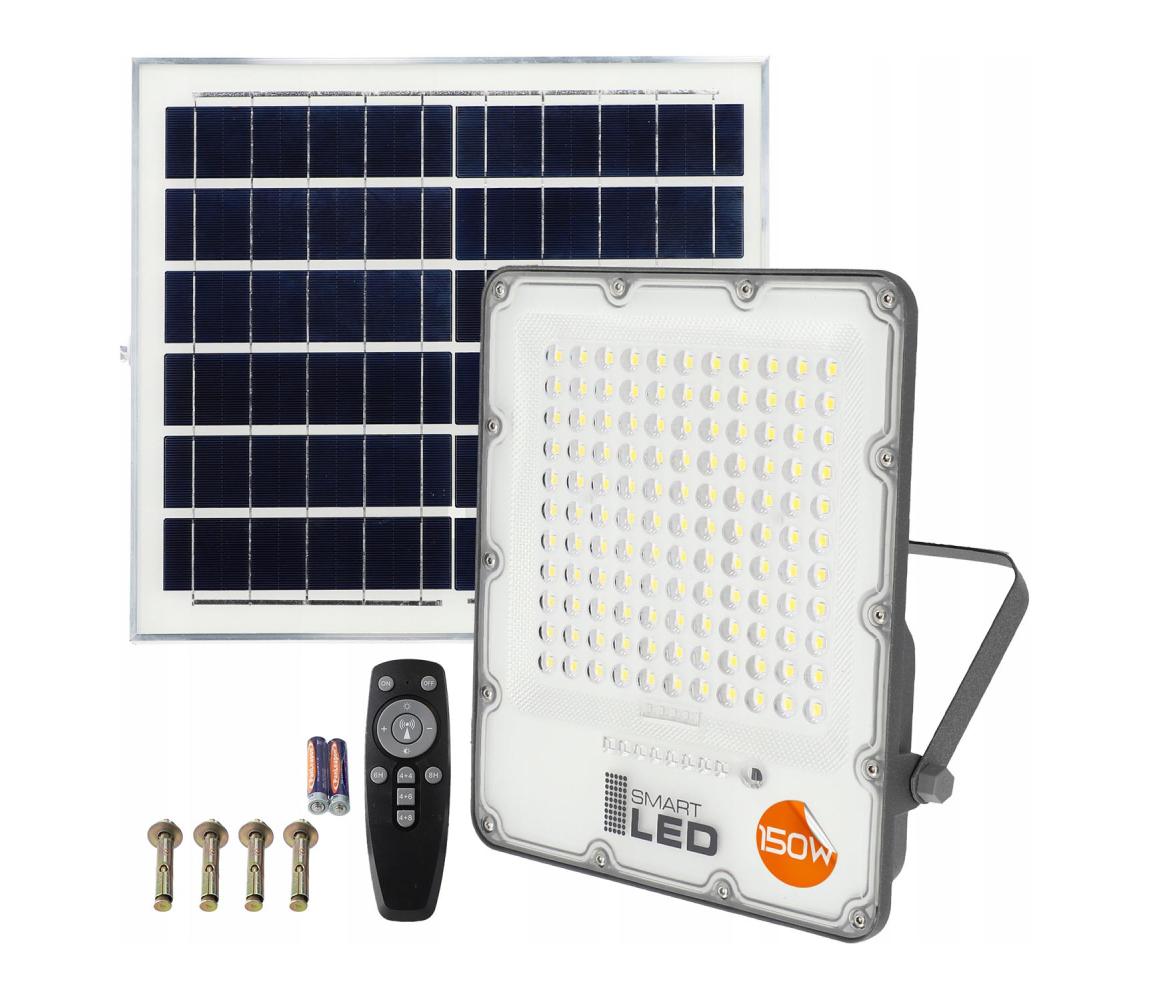 SmartLED LED stmievateľný solárny reflektor LED/150W/3,2V 5000K 15000 mAh IP65 čierny + diaľkové ovládanie 6977