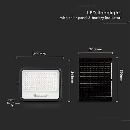 LED stmievateľný solárny reflektor LED/300W/3,2V 2000-8000K IP65 15000 mAh čierna + diaľkové ovládanie
