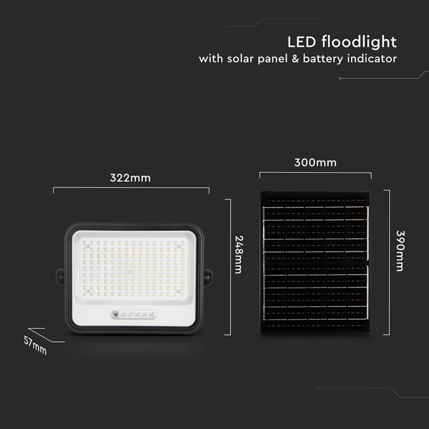 LED stmievateľný solárny reflektor LED/300W/3,2V 2000-8000K IP65 15000 mAh čierna + diaľkové ovládanie