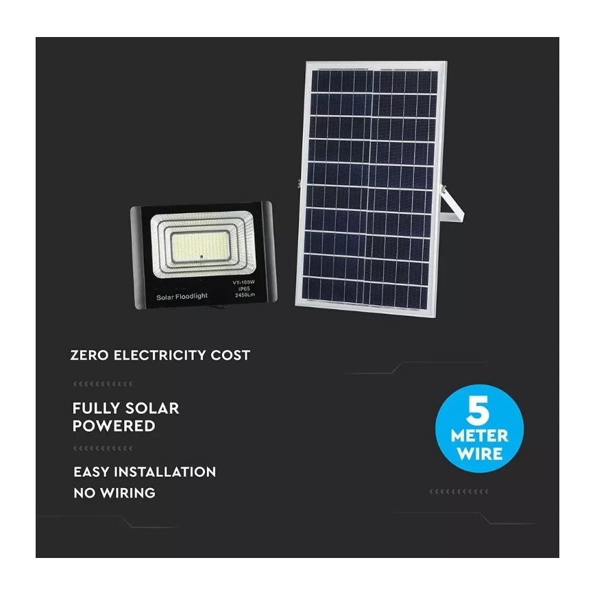 LED Stmievateľný solárny reflektor LED/35W/10V 6000K IP65 + diaľkové ovládanie