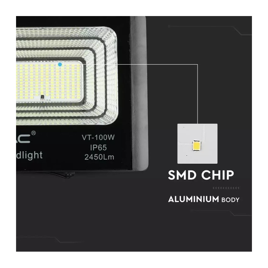 LED Stmievateľný solárny reflektor LED/35W/10V 6000K IP65 + diaľkové ovládanie