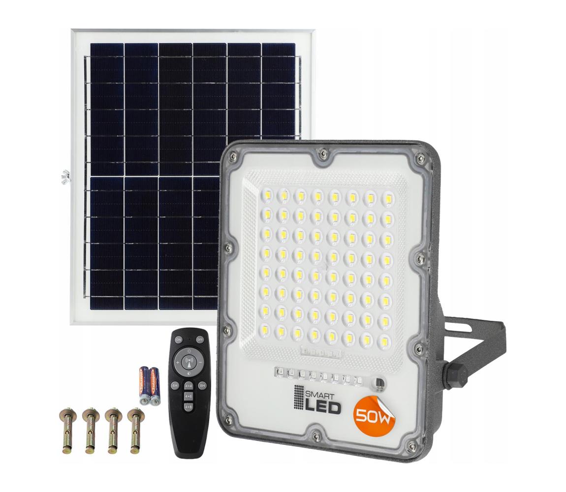 SmartLED LED stmievateľný solárny reflektor LED/50W/3,2V 5000K 6000 mAh IP65 čierny + diaľkové ovládanie 6975