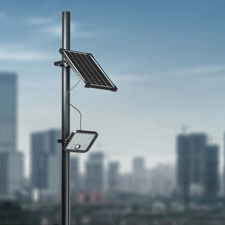 LED Stmievateľný solárny reflektor so senzorom LED/10W/3,7V 4000/6000K IP65 3600 mAh + diaľkové ovládanie