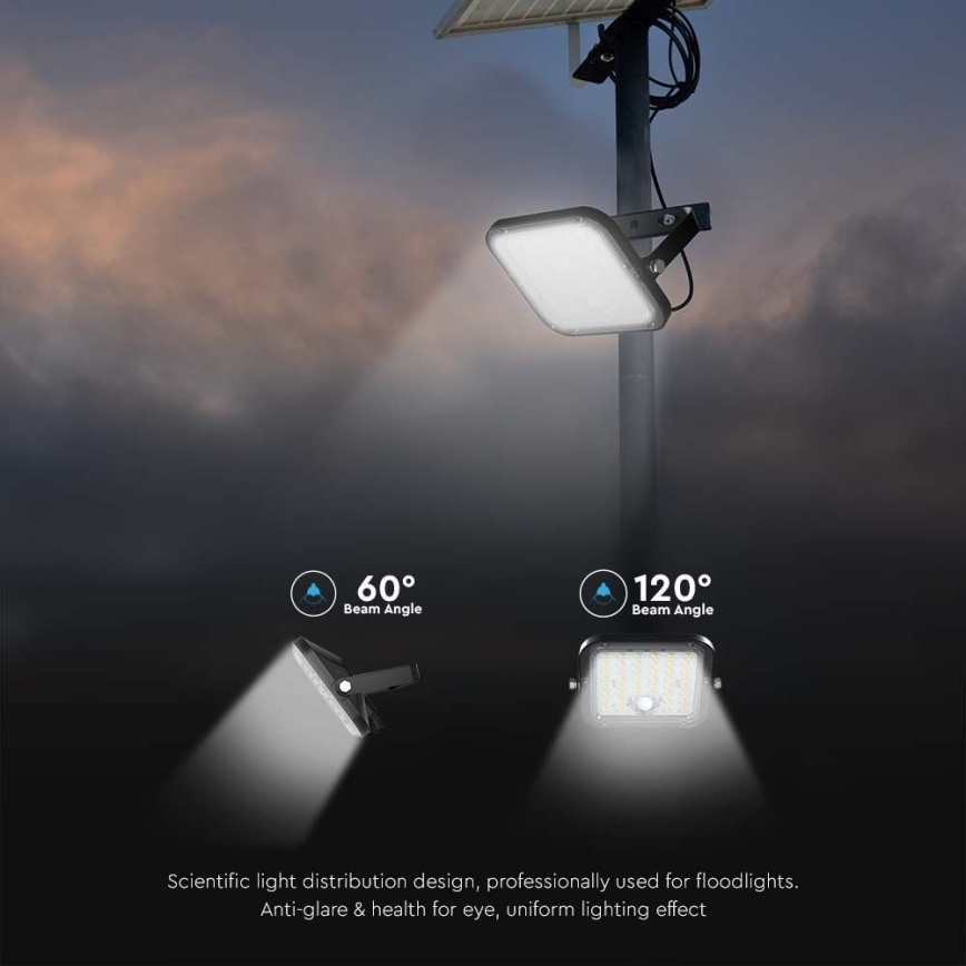 LED Stmievateľný solárny reflektor so senzorom LED/10W/3,7V 4000/6000K IP65 3600 mAh + diaľkové ovládanie