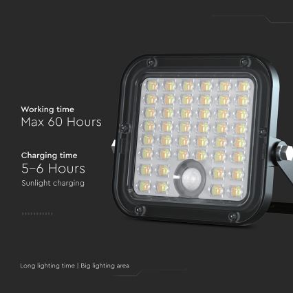 LED Stmievateľný solárny reflektor so senzorom LED/10W/3,7V 4000/6000K IP65 3600 mAh + diaľkové ovládanie