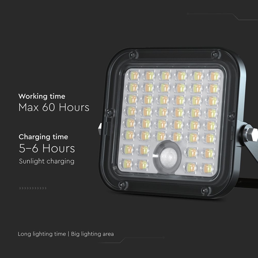 LED Stmievateľný solárny reflektor so senzorom LED/10W/3,7V 4000/6000K IP65 3600 mAh + diaľkové ovládanie