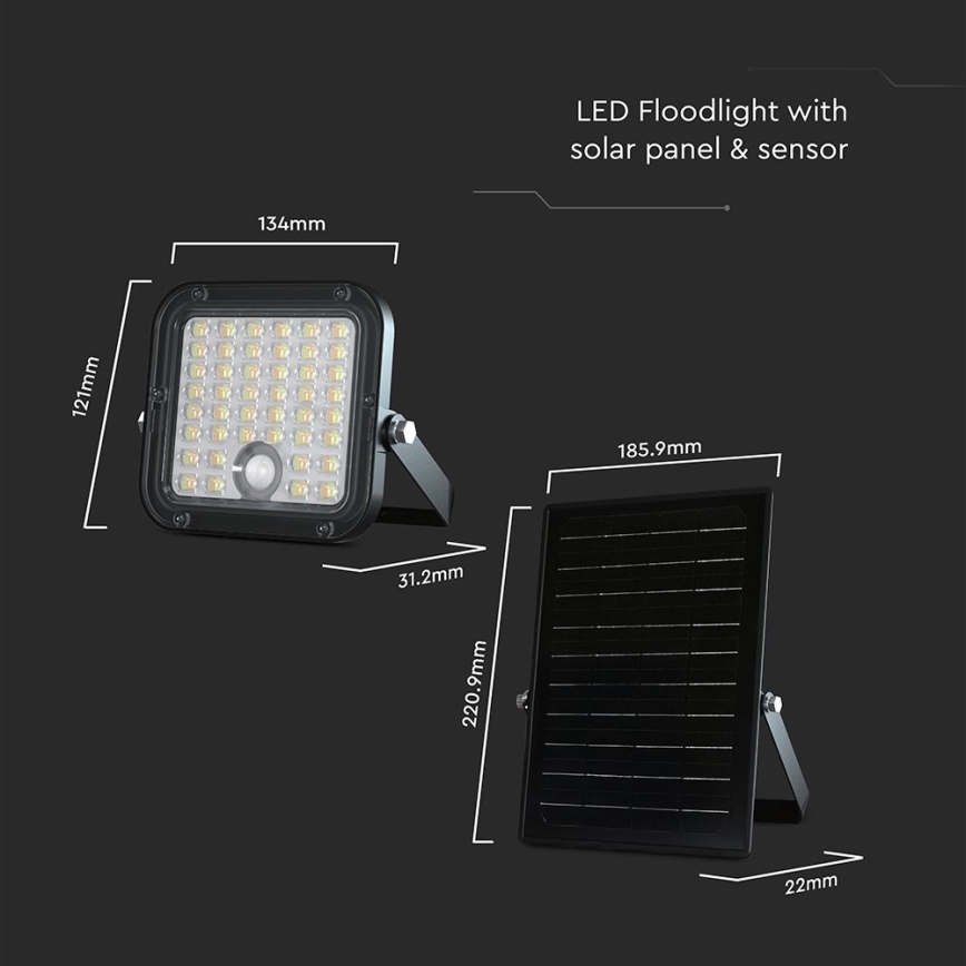 LED Stmievateľný solárny reflektor so senzorom LED/10W/3,7V 4000/6000K IP65 3600 mAh + diaľkové ovládanie