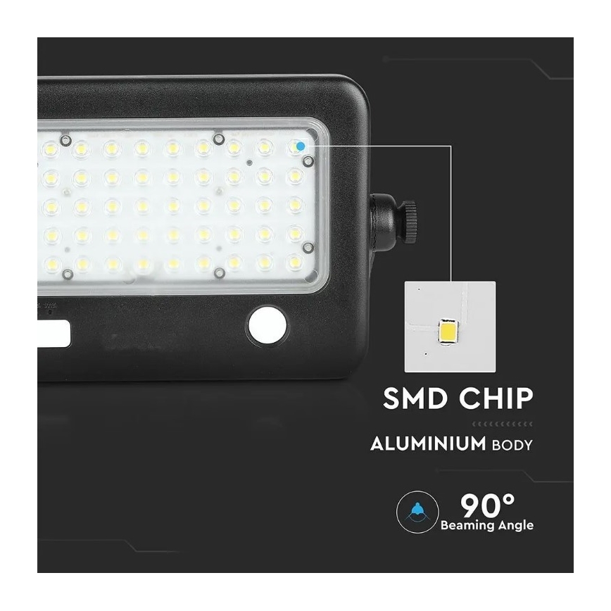 LED Stmievateľný solárny reflektor so senzorom LED/10W/3,7V 4000K IP65 + USB port