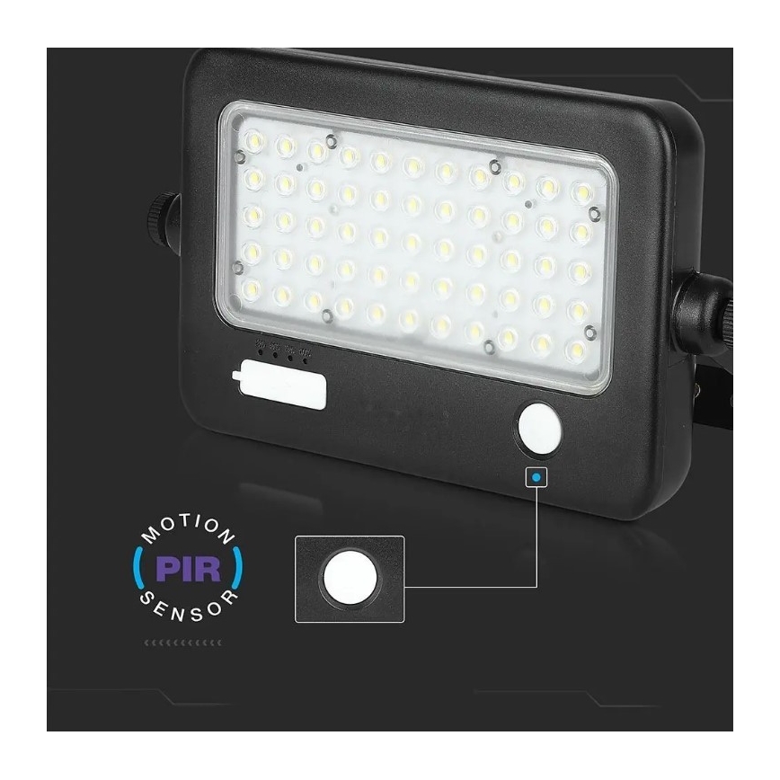 LED Stmievateľný solárny reflektor so senzorom LED/10W/3,7V 4000K IP65 + USB port