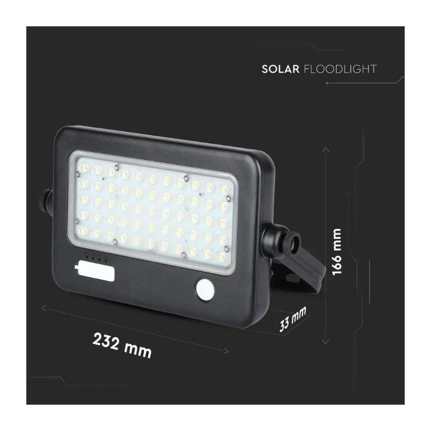LED Stmievateľný solárny reflektor so senzorom LED/10W/3,7V 4000K IP65 + USB port