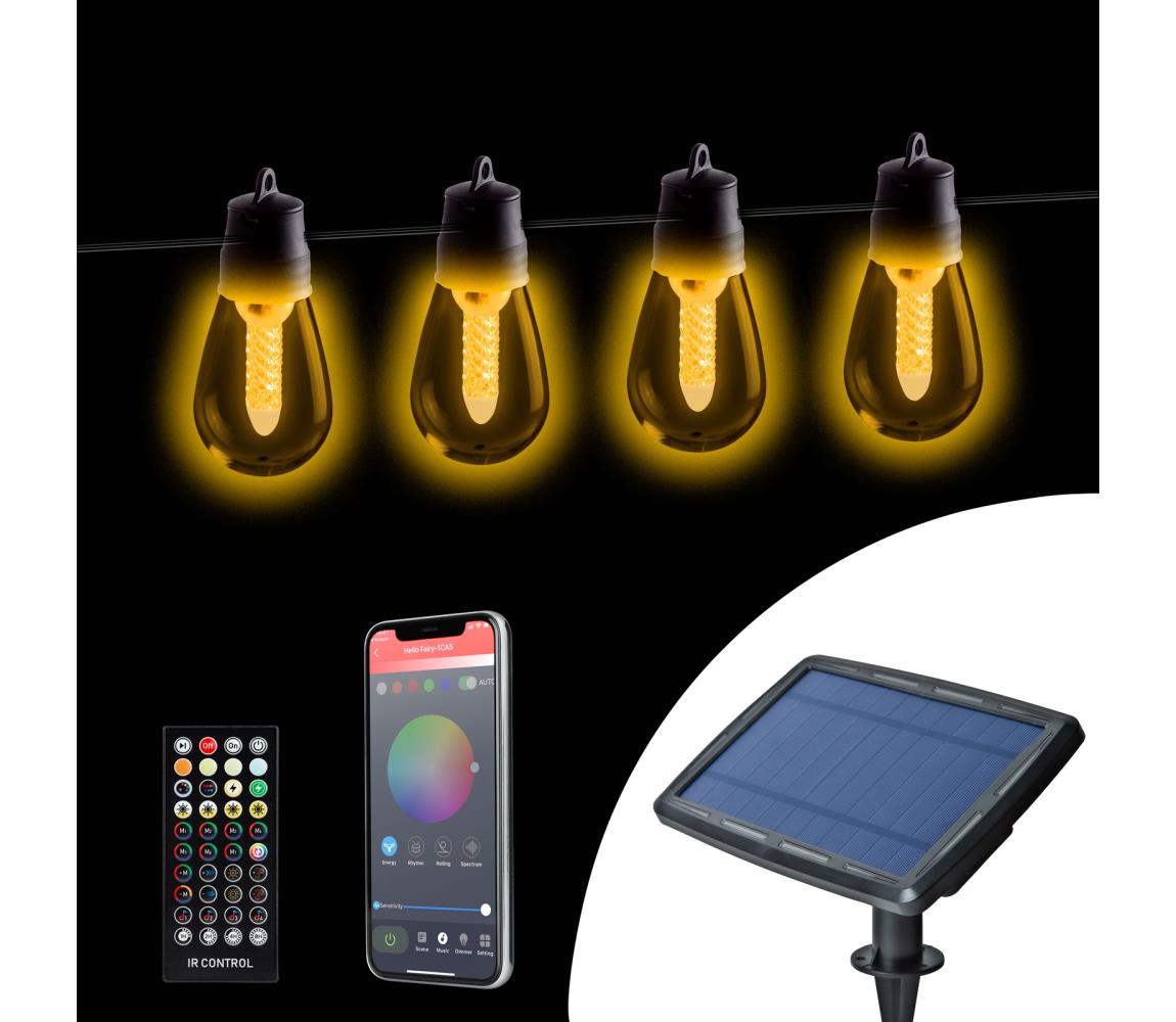 LED stmievateľný solárny reťaz 25xLED/1,5W/3,7/5V 2200 mAh 15 m IP65 čierna + diaľkové ovládanie 11744