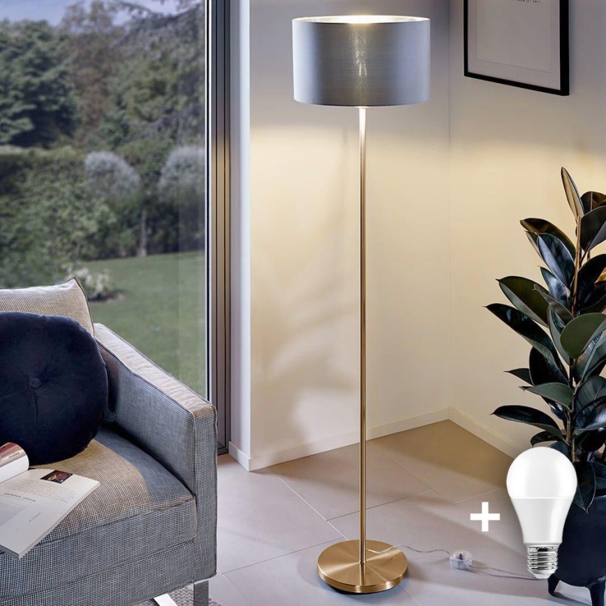 LED stojacia lampa TUNJA 1xE27/20W/230V pr. 38 cm zlatá/sivá
