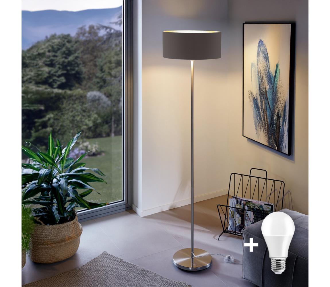 LED stojacia lampa TUNJA 1xE27/20W/230V priemer 38 cm matný chróm/hnedá 1xSA2188+1xEG32474