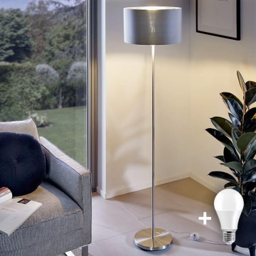 LED stojacia lampa TUNJA 1xE27/20W/230V, priemer 38 cm, matný chróm/šedá