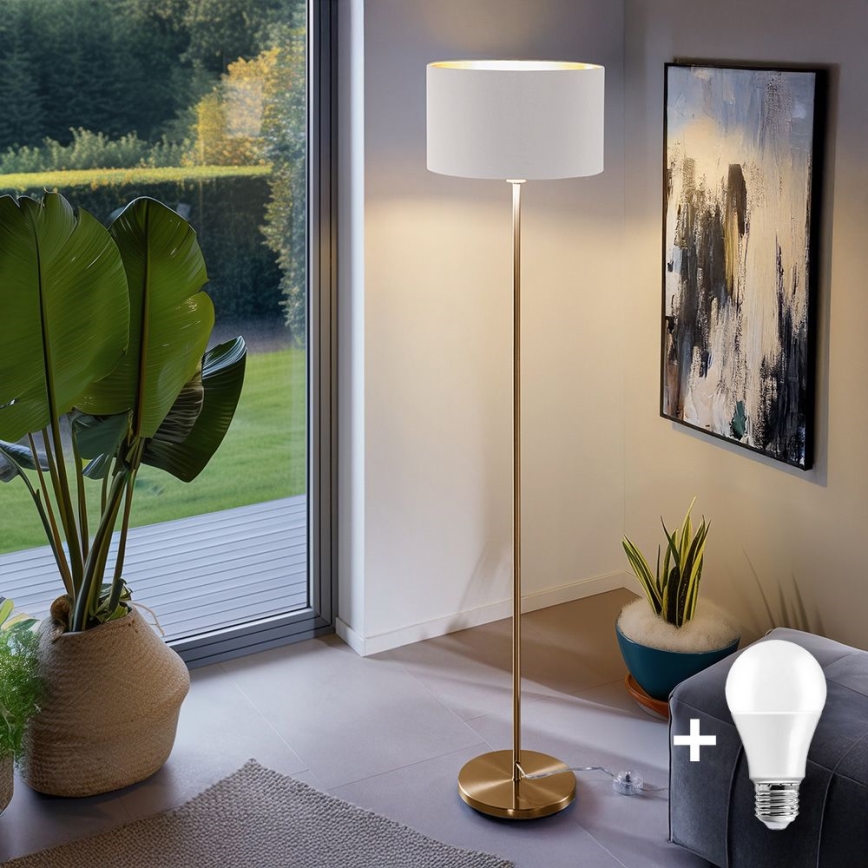 LED stojacia lampa TUNJA 1xE27/20W/230V, priemer 38 cm, zlatá/biela