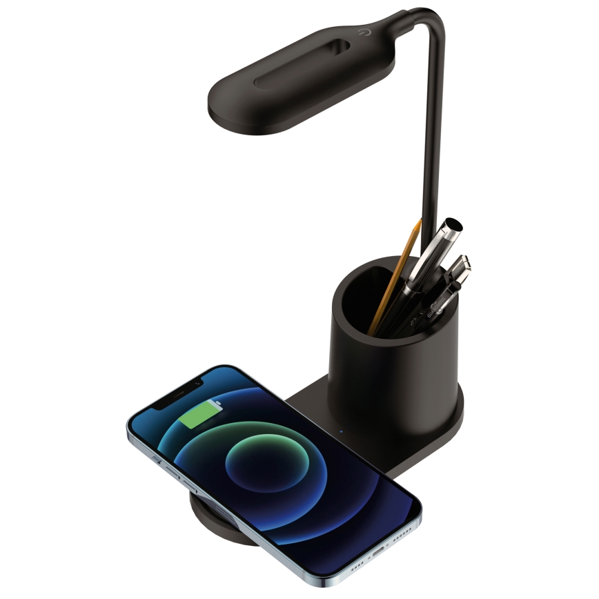 LED Stolná lampa LED/3W/5V s bezdrôtovým nabíjaním čierna