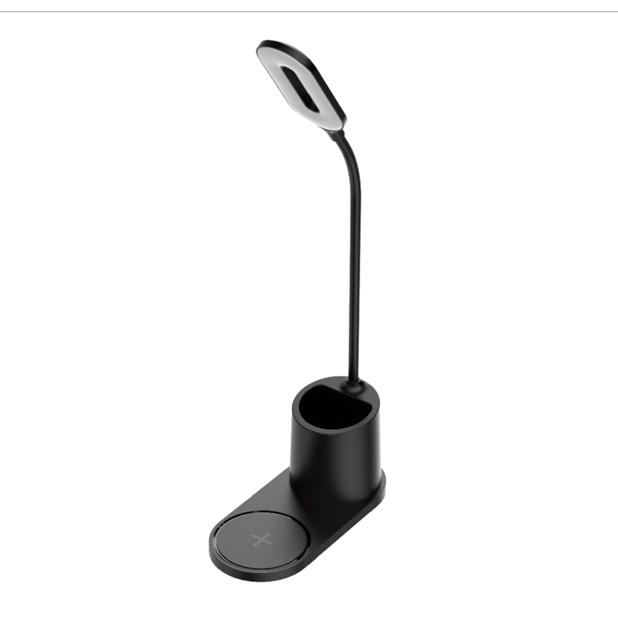 LED Stolná lampa LED/3W/5V s bezdrôtovým nabíjaním čierna