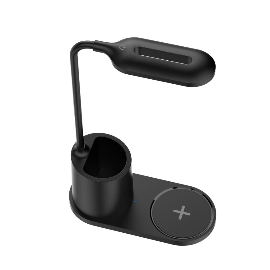 LED Stolná lampa LED/3W/5V s bezdrôtovým nabíjaním čierna