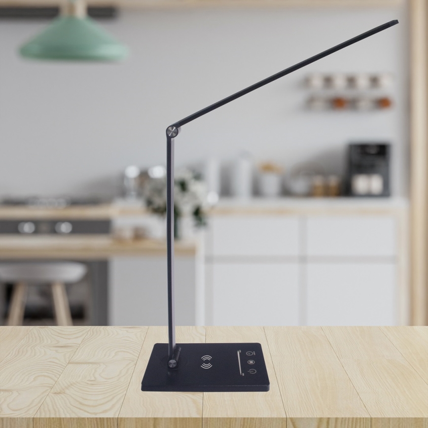LED Stolná lampa s bezdrôtovým nabíjaním VARIO LED/5W/230V 3000-6000K čierna