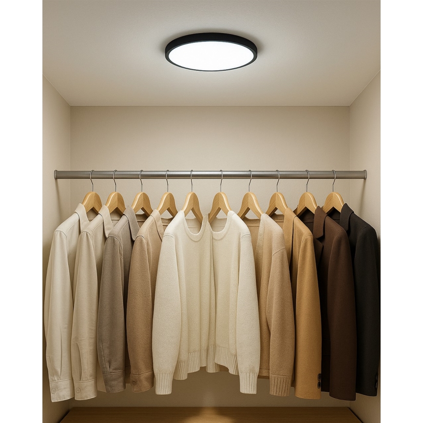 LED stropné svietidlo, 18 W, 230 V, 3000/4000/6500 K, priemer 23 cm, čierne