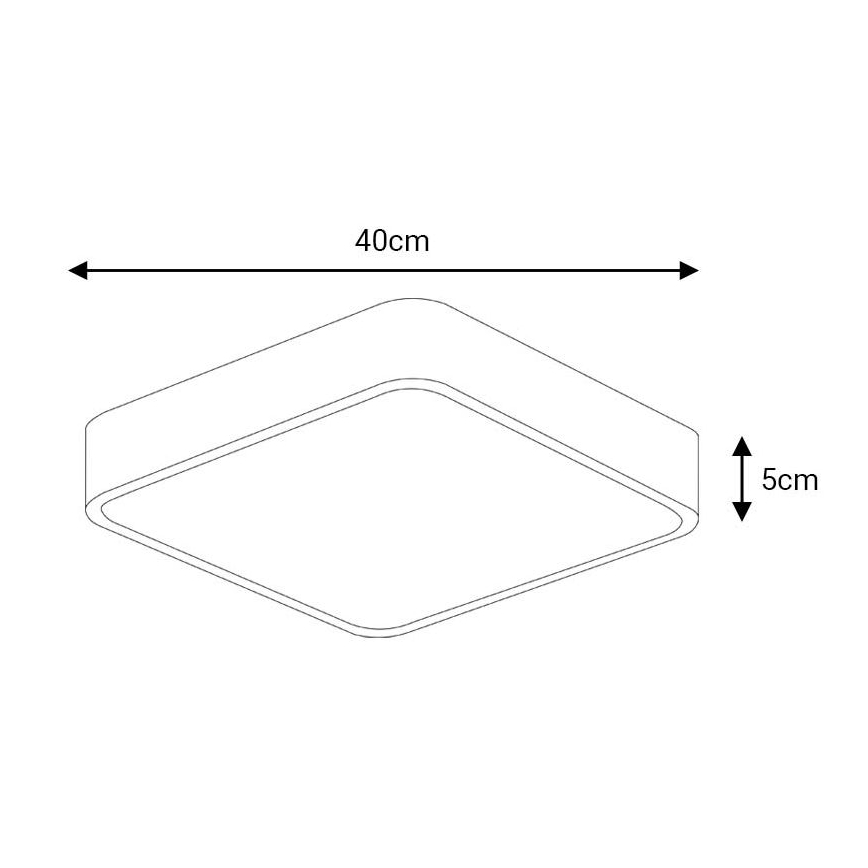 Nástenne svietidlo tvaru kosoštvorca s rozmermi 40cm x 5cm je zobrazené zhora. Svietidlo je znázornené schematicky, s vnútorným a vonkajším obdĺžnikovým rámom.