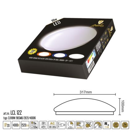 Nedes LCL122 - LED Stropné svietidlo LED/18W/230V