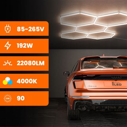 LED stropné svietidlo HEXAGON LED/192W/85-265V 4000K 298x209 cm CRI 90 IP54 biela