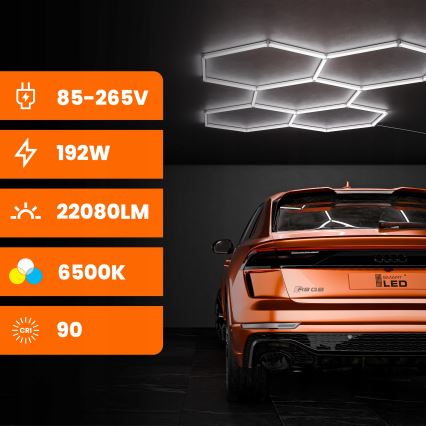 LED stropné svietidlo HEXAGON LED/192W/85-265V 6500K 298x209 cm CRI 90 IP54 biela