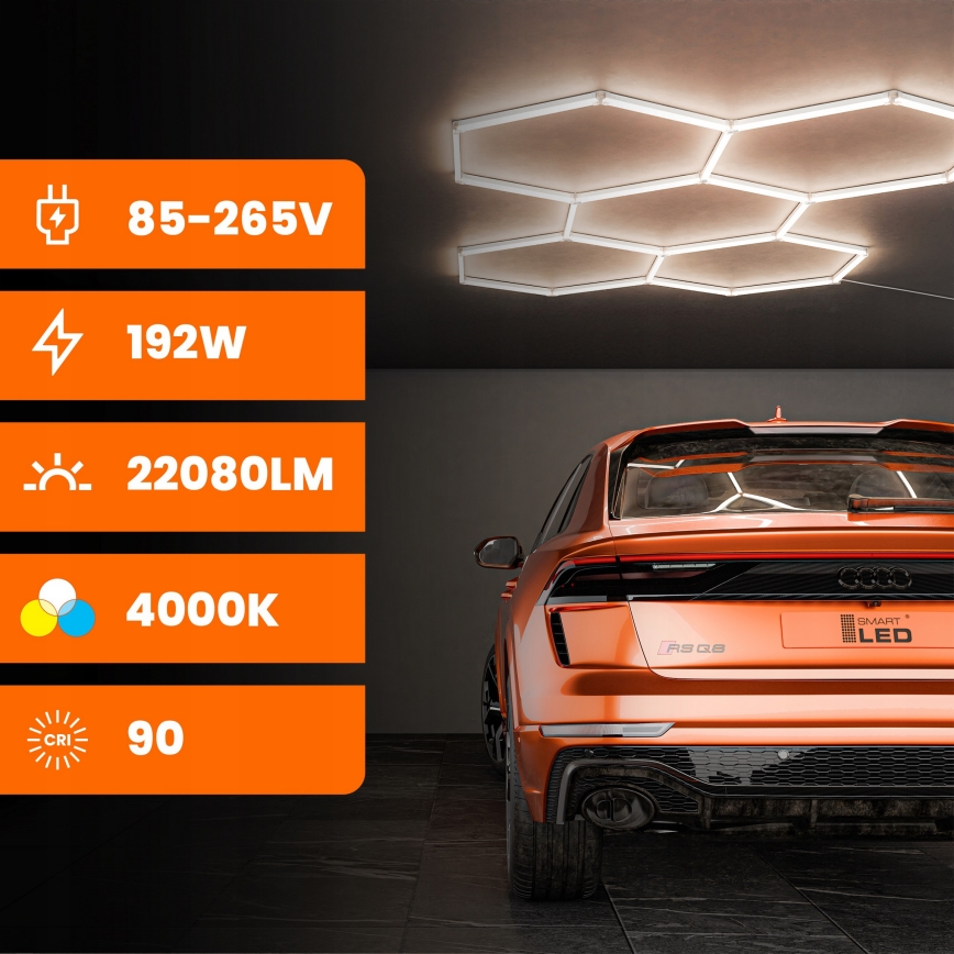 LED Stropné svietidlo HEXAGON LED/240W/85-265V 4000K 298x209 cm CRI 90 IP44 biela